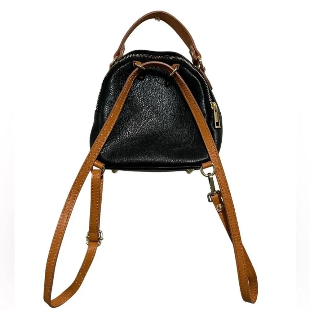 Divina Firenze black Pebbled Leather Convertible Top Handle Backpack Crossbody